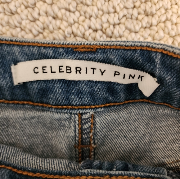 Celebrity Pink Blue Jean Shorts with Distressed Hem - Picture 2 of 5